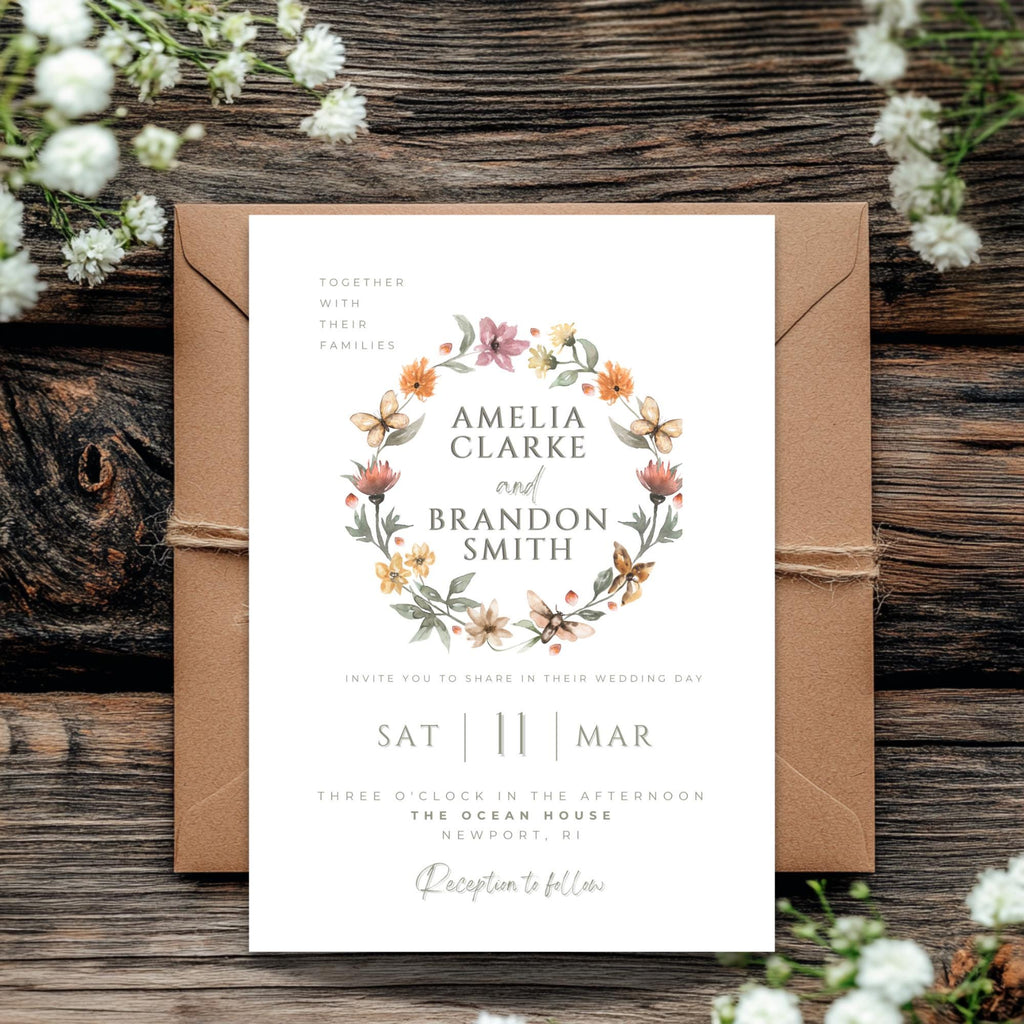 Watercolor Floral Wedding Invitation: Editable Canva Template (Digital Download)