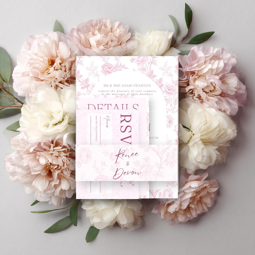 Elegant Floral Wedding Invitation Set: Mauve & Blush Pink (Editable PDF Template