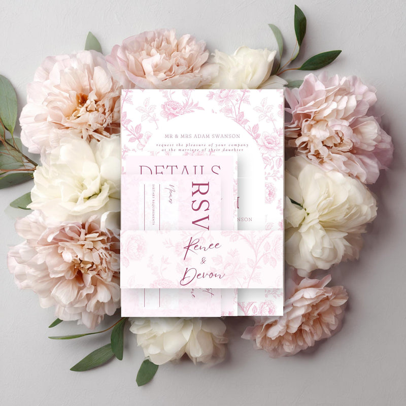 Elegant Floral Wedding Invitation Set: Mauve & Blush Pink (Editable PDF Template