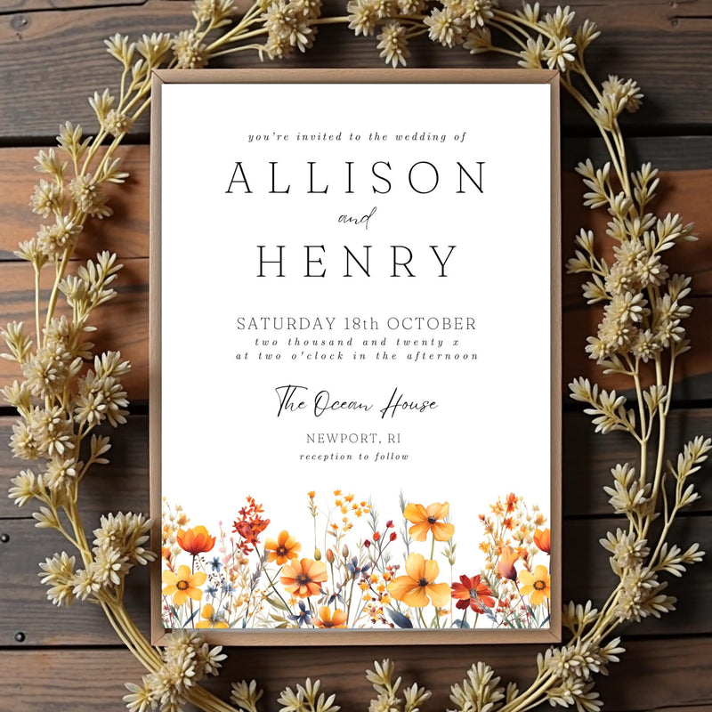 Rustic Boho Fall Wedding Invitation: Editable Floral Template (DIY Printable Download)