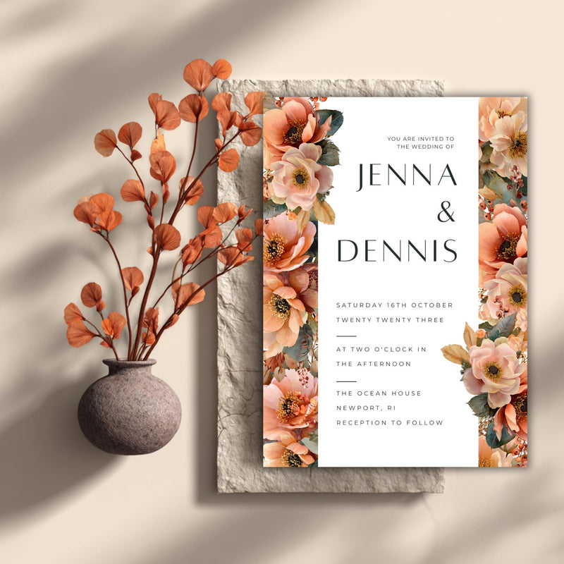 Floral Wedding Invitation Template: Sunset Canva Design (Digital Download)