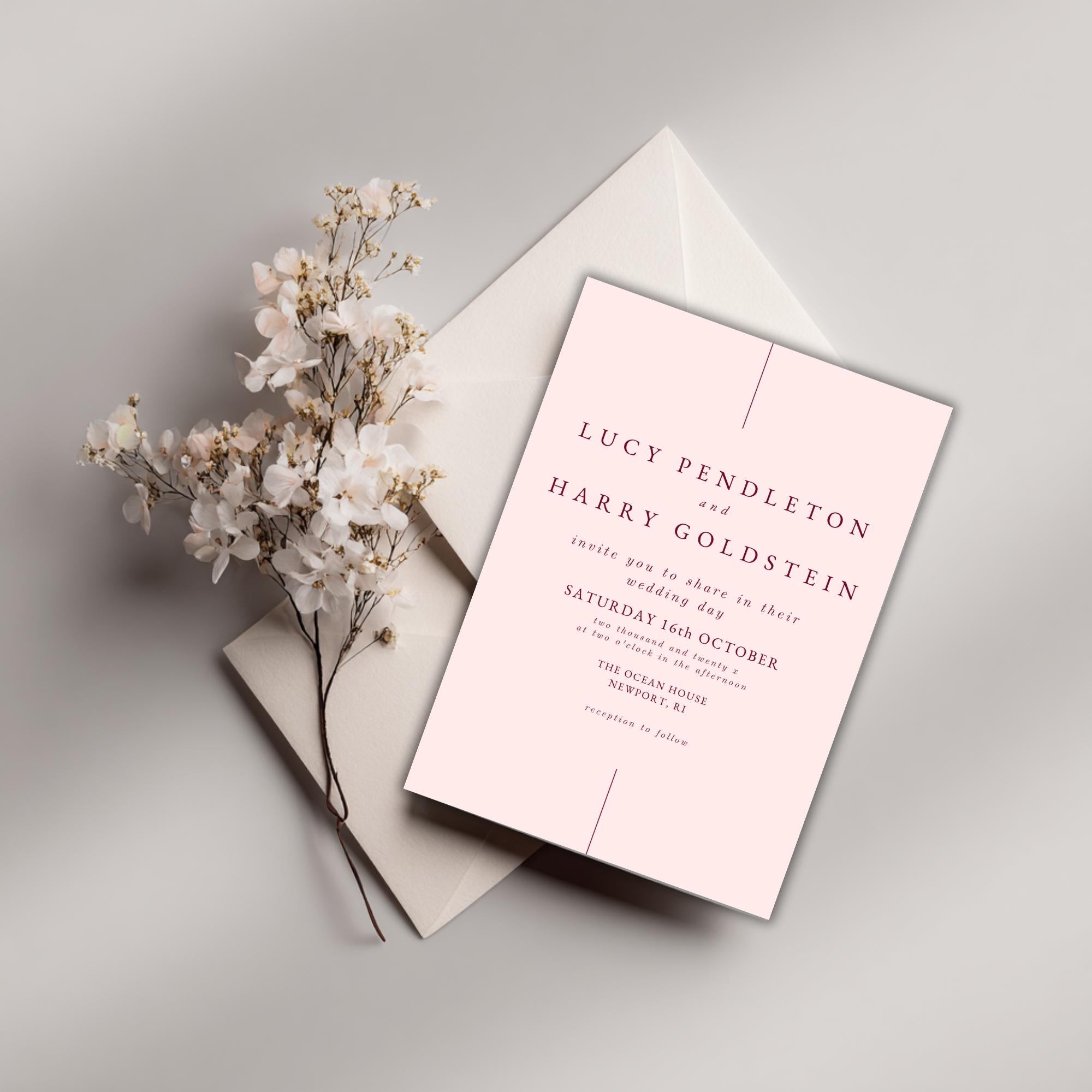 Blush Pink Wedding Invitation Template: Elegant Burgundy Canva Invite (Digital Download 5x7in)