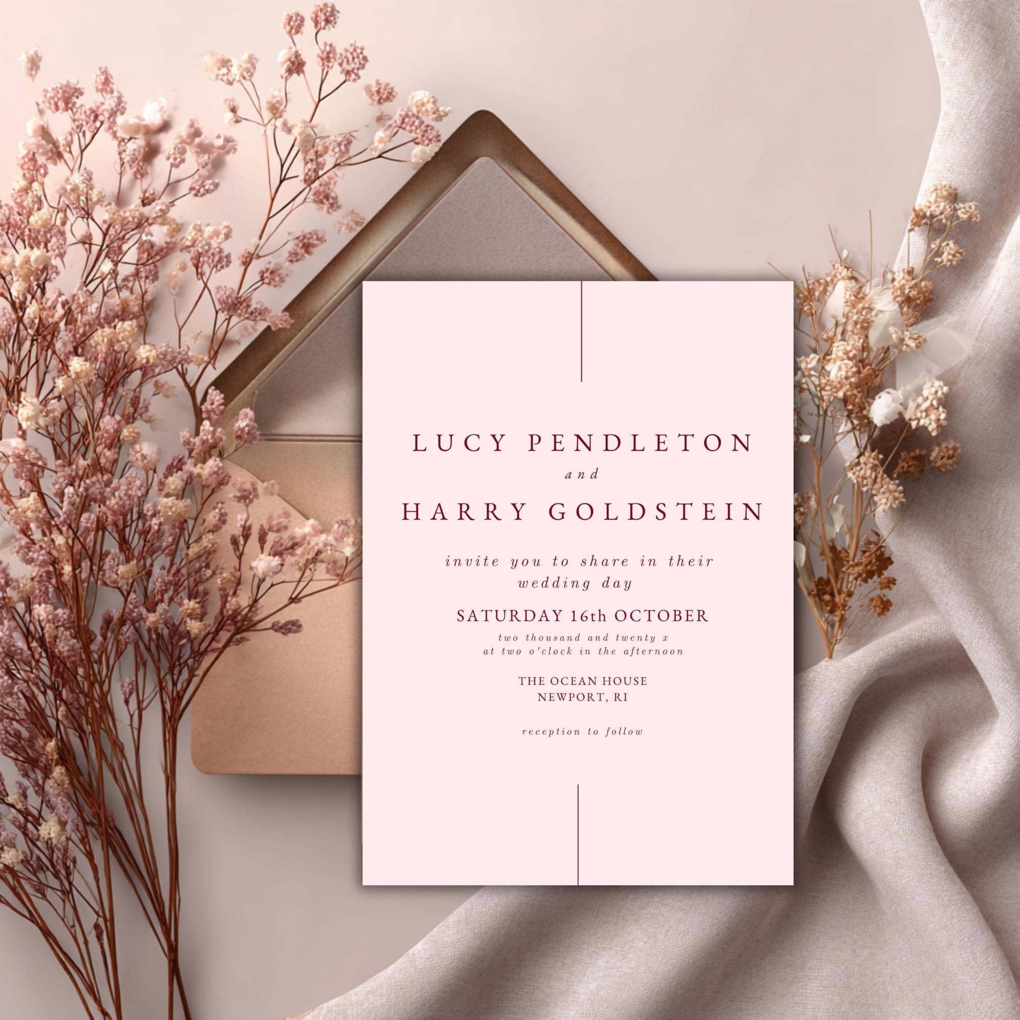 Blush Pink Wedding Invitation Template: Elegant Burgundy Canva Invite (Digital Download 5x7in)