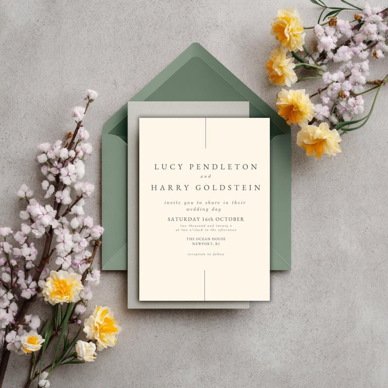 Pale Yellow Wedding Invitation Template: Minimalist Gray Typography (Editable Canva Printable)