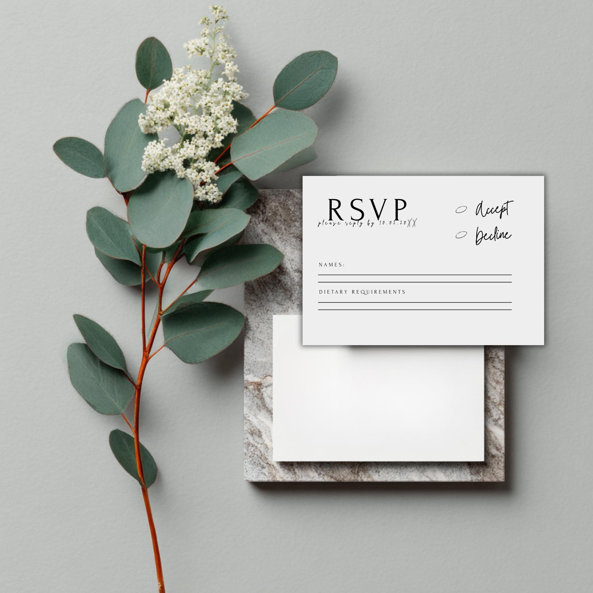 Minimalist Wedding RSVP Card Template: Modern Black & White (Instant Download, Canva Editable)