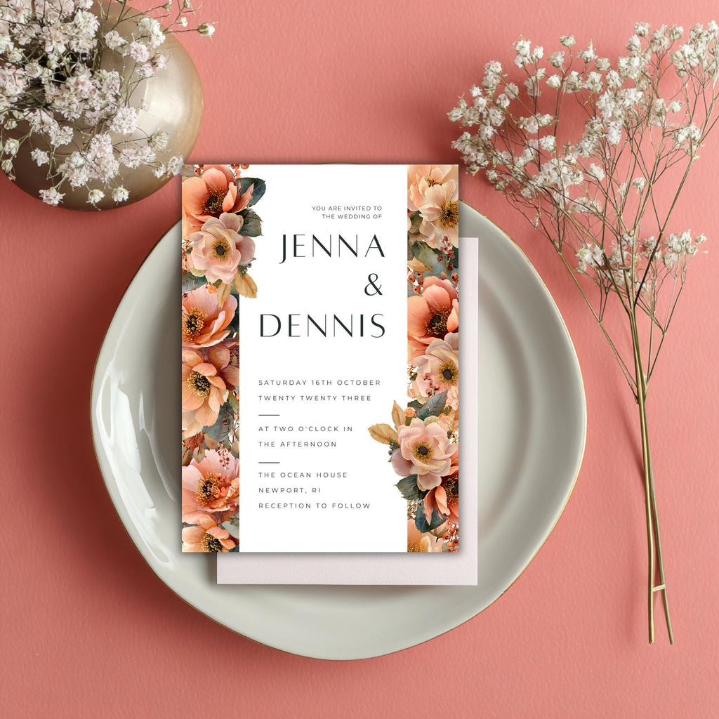Floral Wedding Invitation Template: Sunset Canva Design (Digital Download)