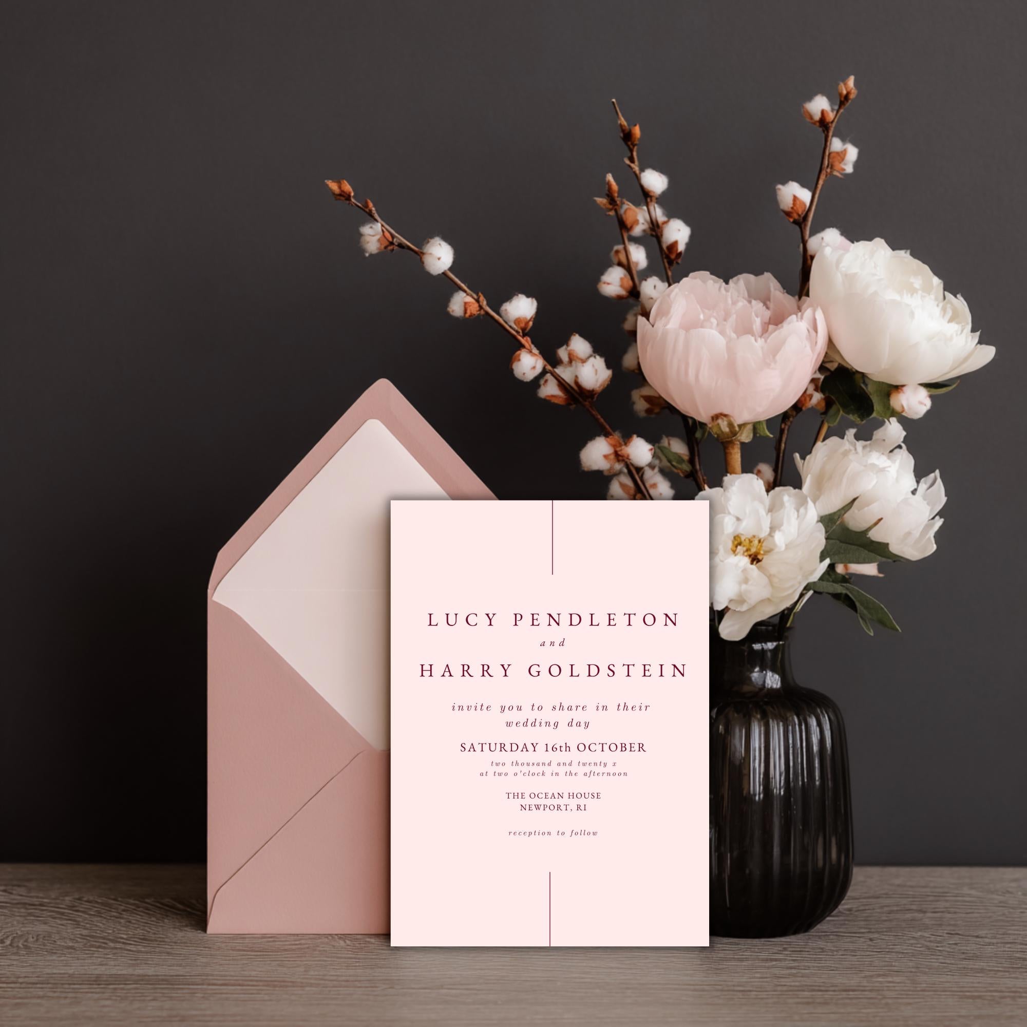 Blush Pink Wedding Invitation Template: Elegant Burgundy Canva Invite (Digital Download 5x7in)