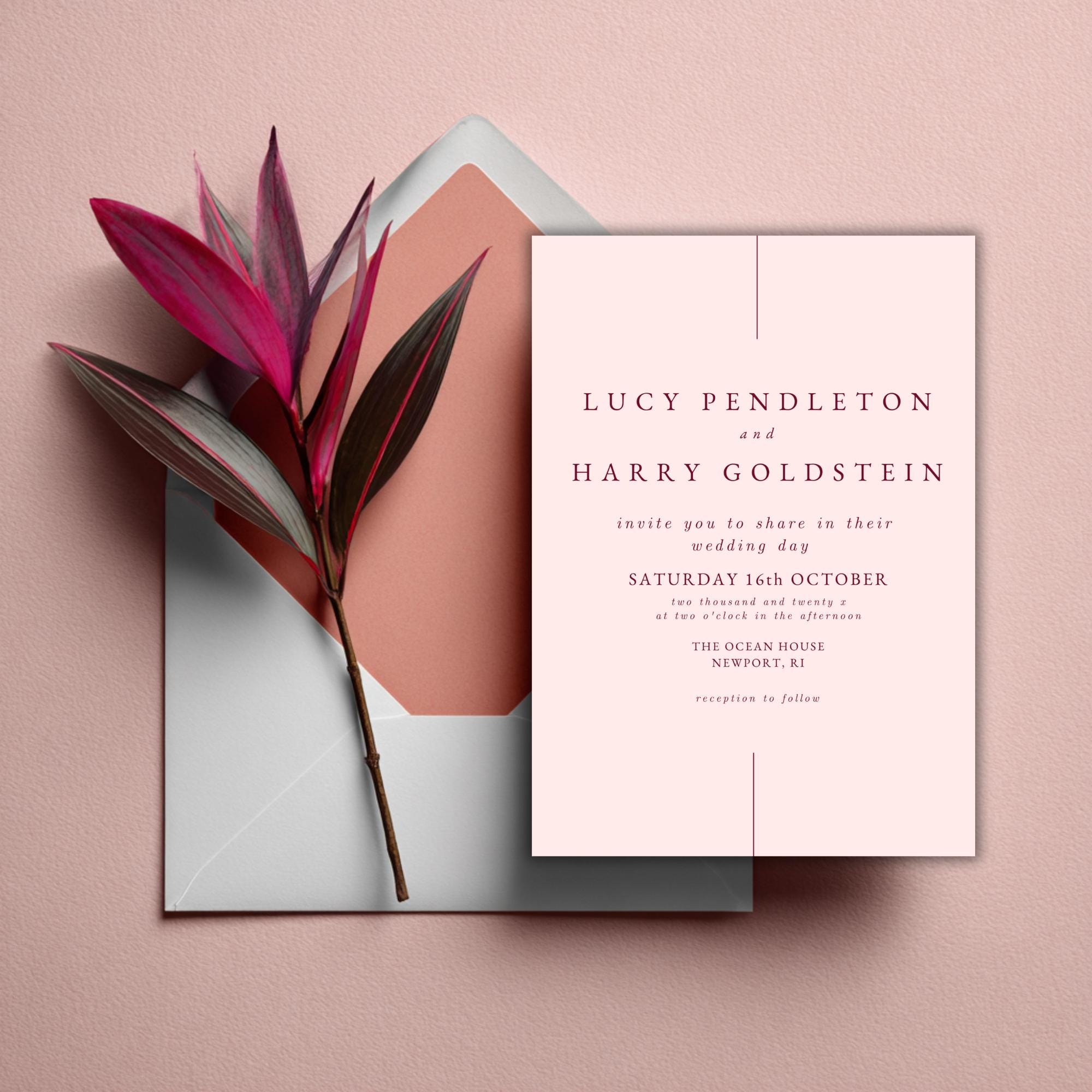 Blush Pink Wedding Invitation Template: Elegant Burgundy Canva Invite (Digital Download 5x7in)