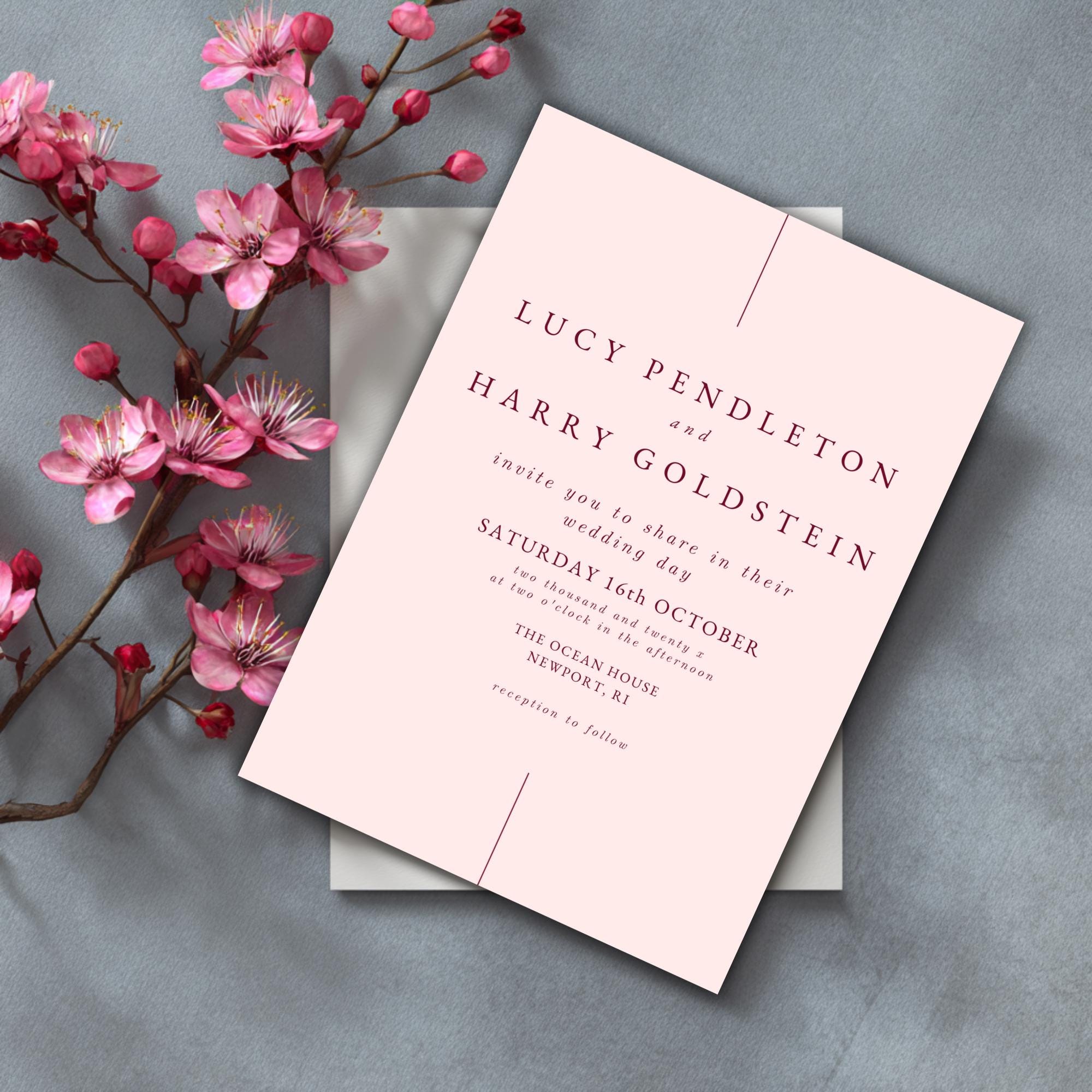 Blush Pink Wedding Invitation Template: Elegant Burgundy Canva Invite (Digital Download 5x7in)