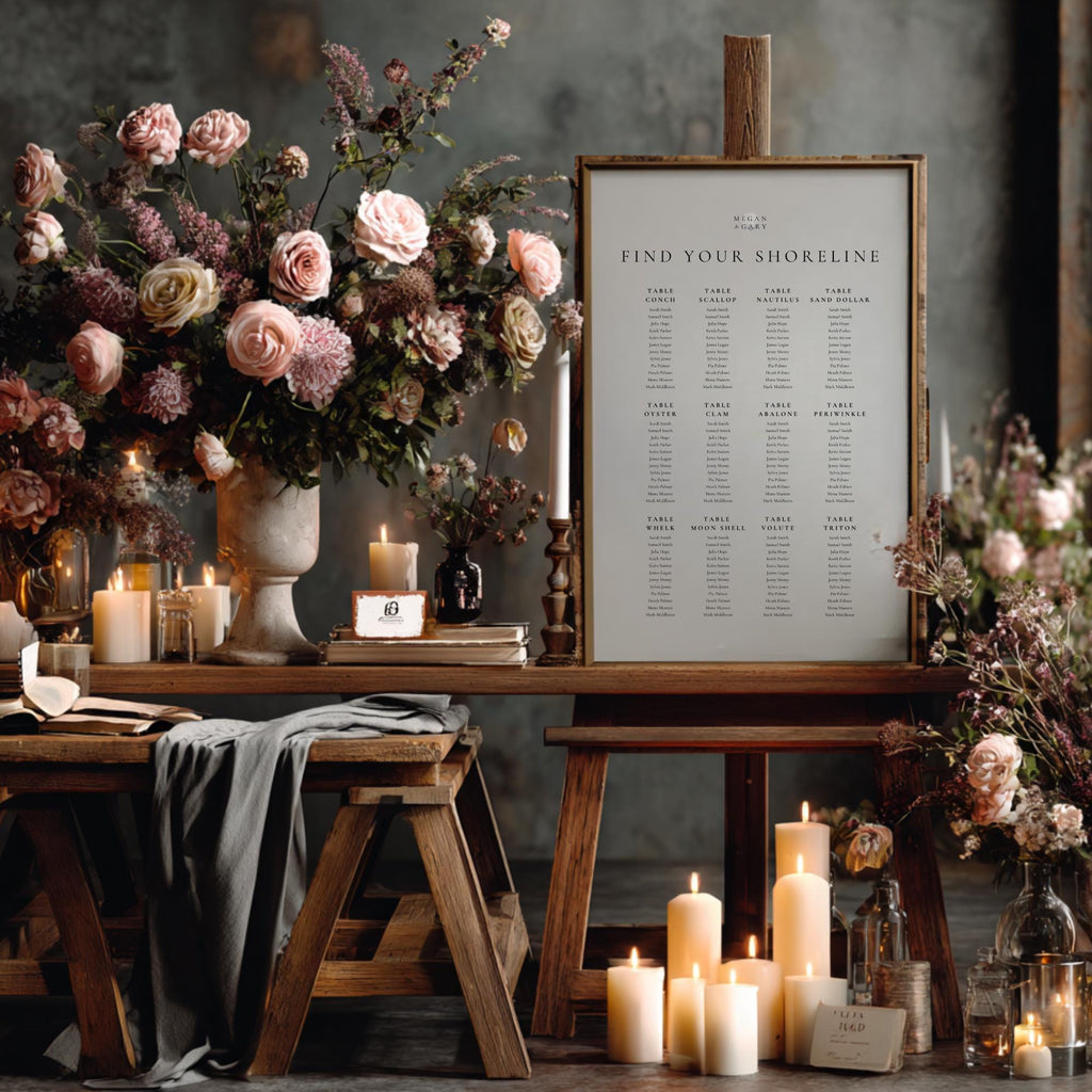 Seashell Wedding Seating Chart: Coastal Beach Table Display (Digital Download)
