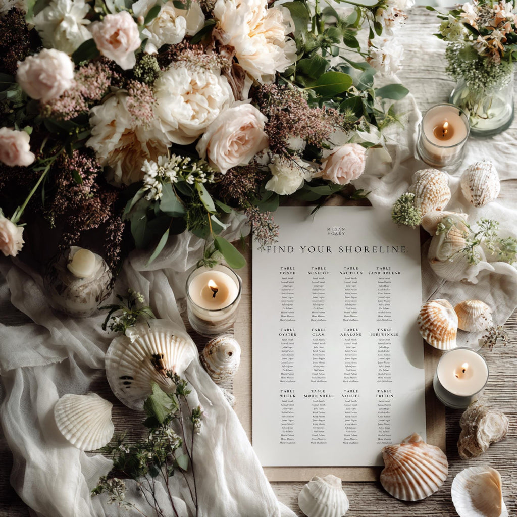 Seashell Wedding Seating Chart: Coastal Beach Table Display (Digital Download)