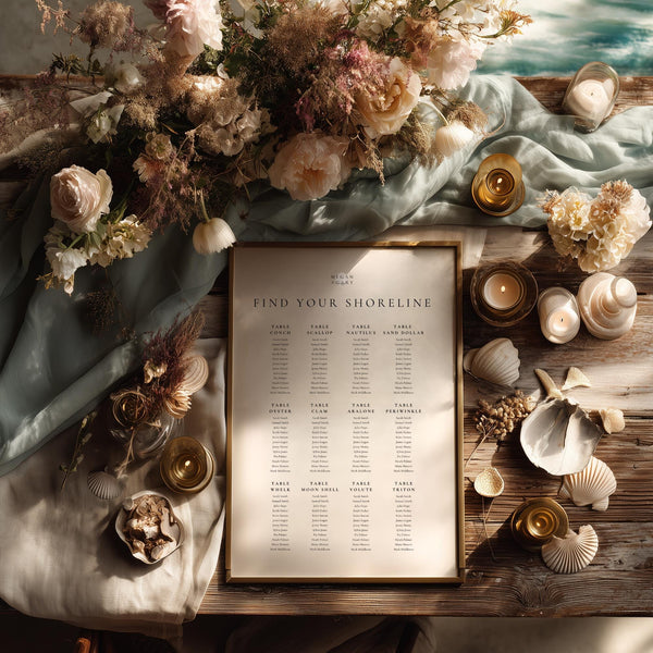 Seashell Wedding Seating Chart: Coastal Beach Table Display (Digital Download)