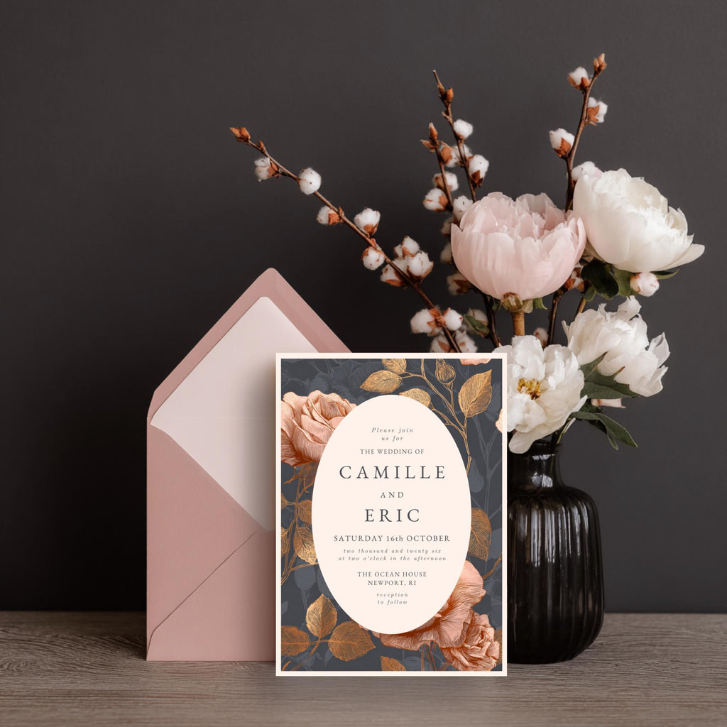 Rose & Gold Wedding Invitation Template: Editable Floral Design (Digital Download)
