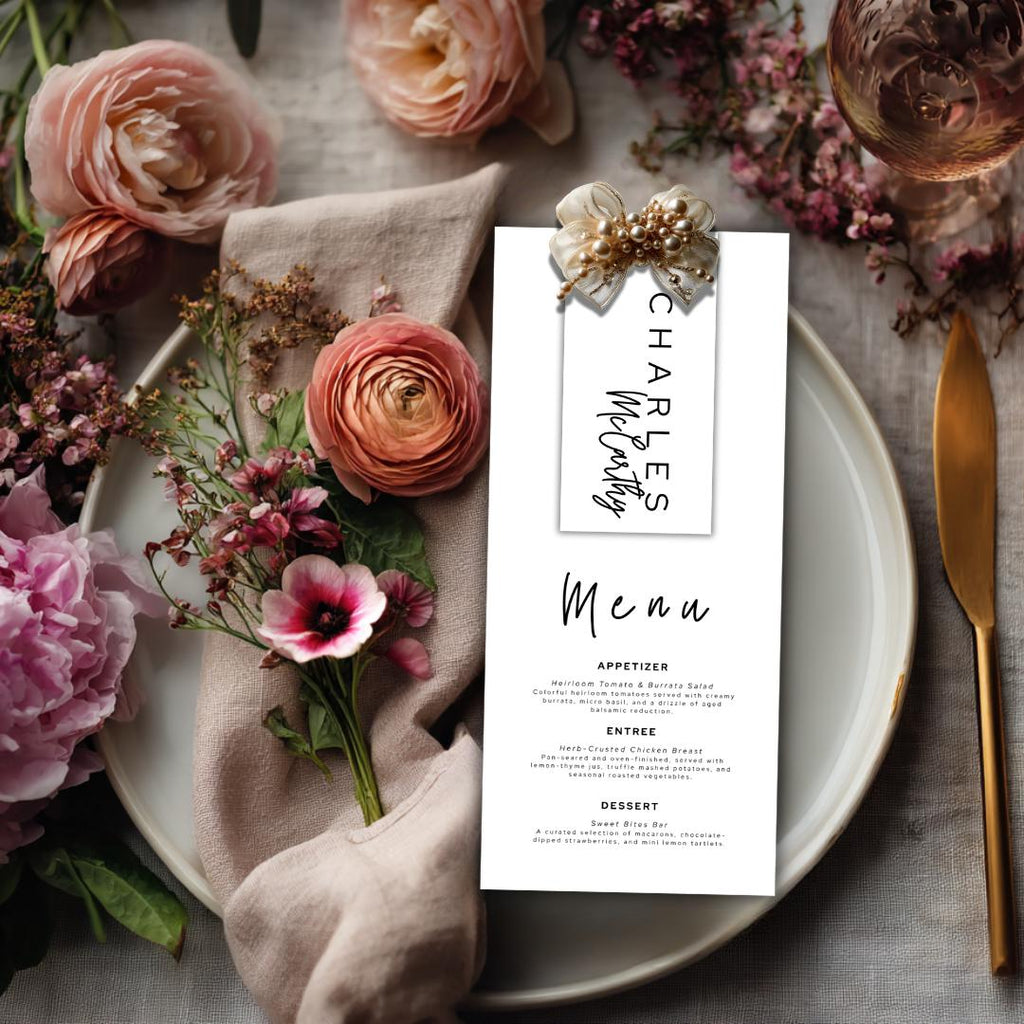 Minimal Wedding Menu & Place Card Combo — Editable + Printable | Instant Download