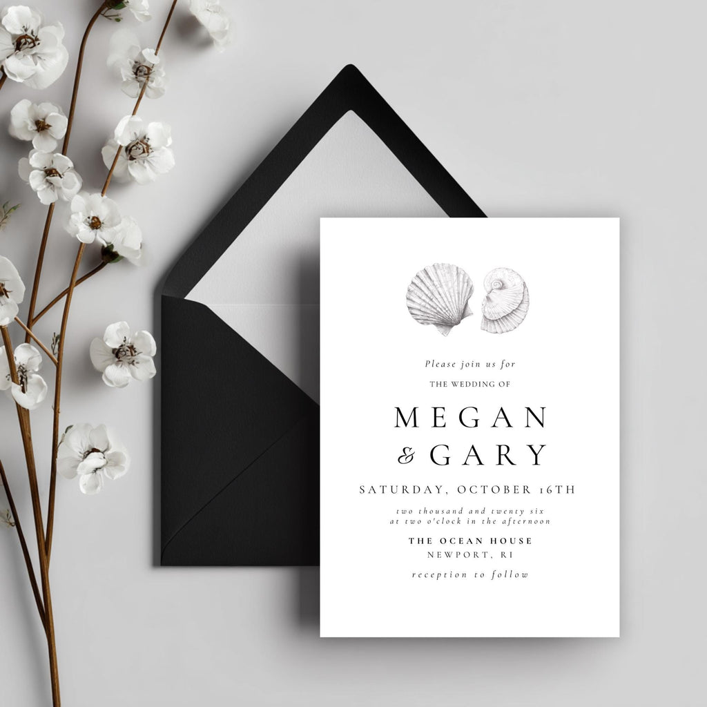 Seashell Wedding Invitation Template: Coastal Beach Printable (Canva Editable)