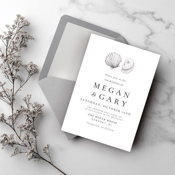 Seashell Wedding Invitation Template: Coastal Beach Printable (Canva Editable)