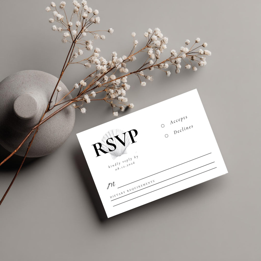 Seashell Wedding RSVP Card Template - Coastal Beach Design - Instant Download - Sea Shell Wedding Theme