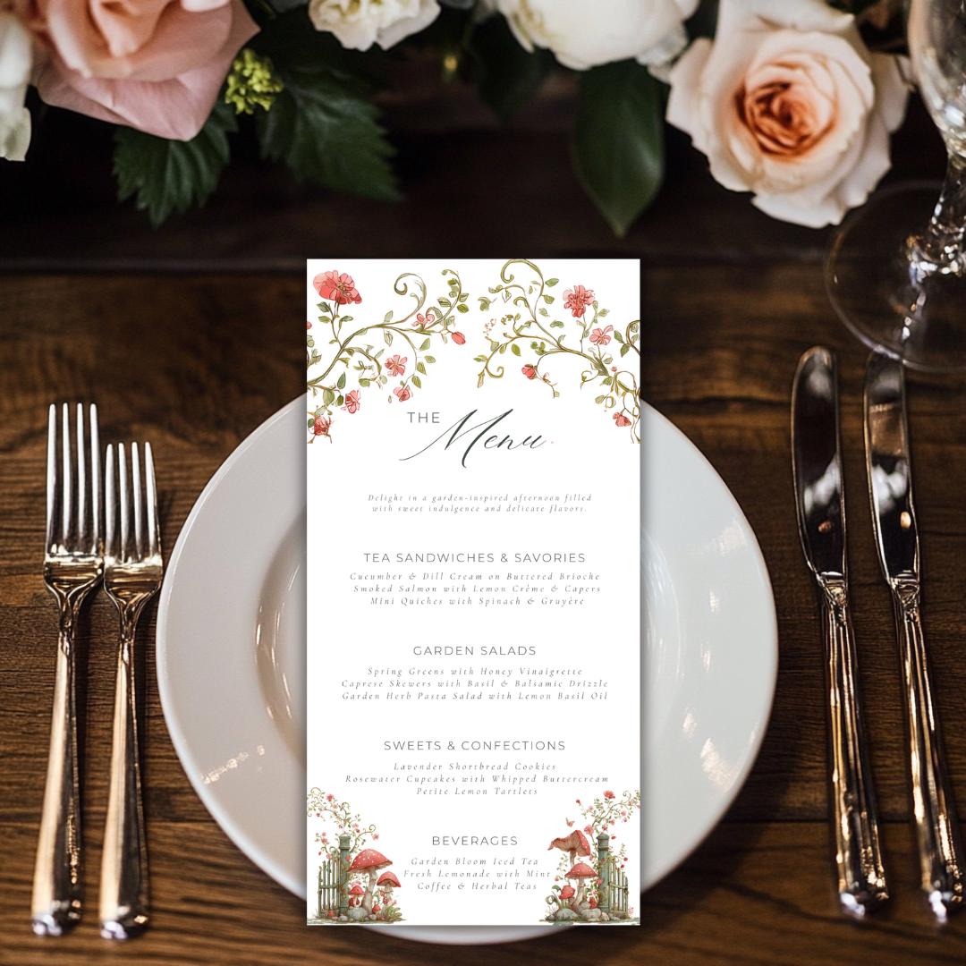 Floral Garden Bridal Shower Menu Template: Editable Canva Design