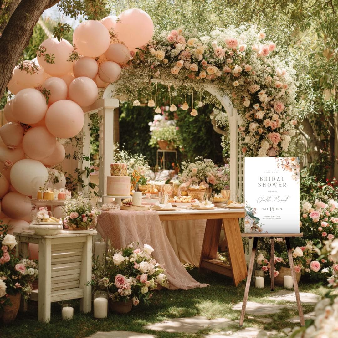 Bridal Shower Welcome Sign Editable Template, Light Peach Floral Boho Garden Sign, Printable Canva Template, 18x24 Wedding Shower Sign