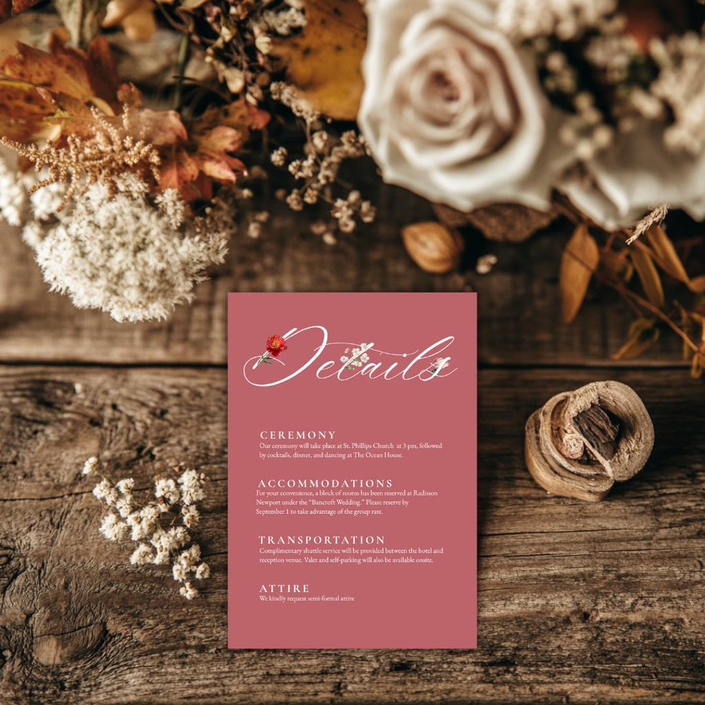 Pink Floral Wedding Details Card Template | Blush Peony Info Card | Editable Wedding Template for DIY Brides
