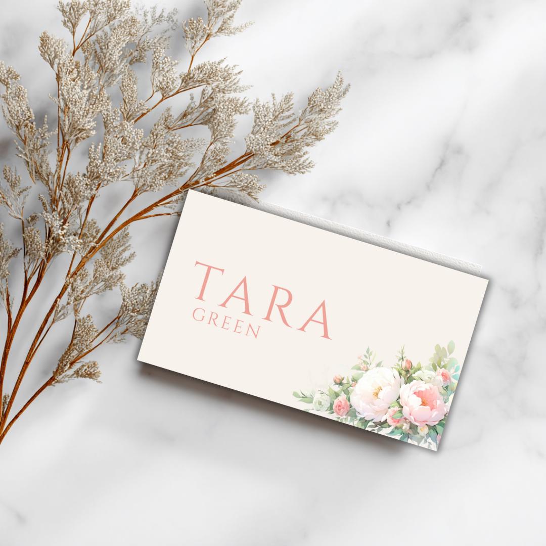 Pink and Green Flower Wedding Place Card Template - Pink Floral, Editable in Canva (Instant Download)