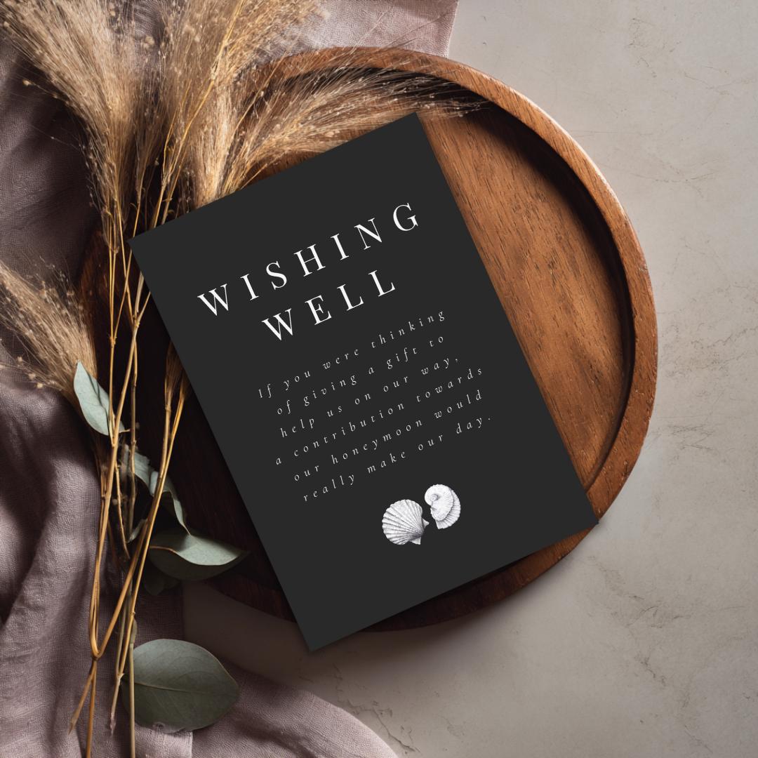 Simple Seashell Wishing Well Card Template | Editable Canva Wedding Insert | Minimal Coastal Design | Printable Beach Gift Poem Card