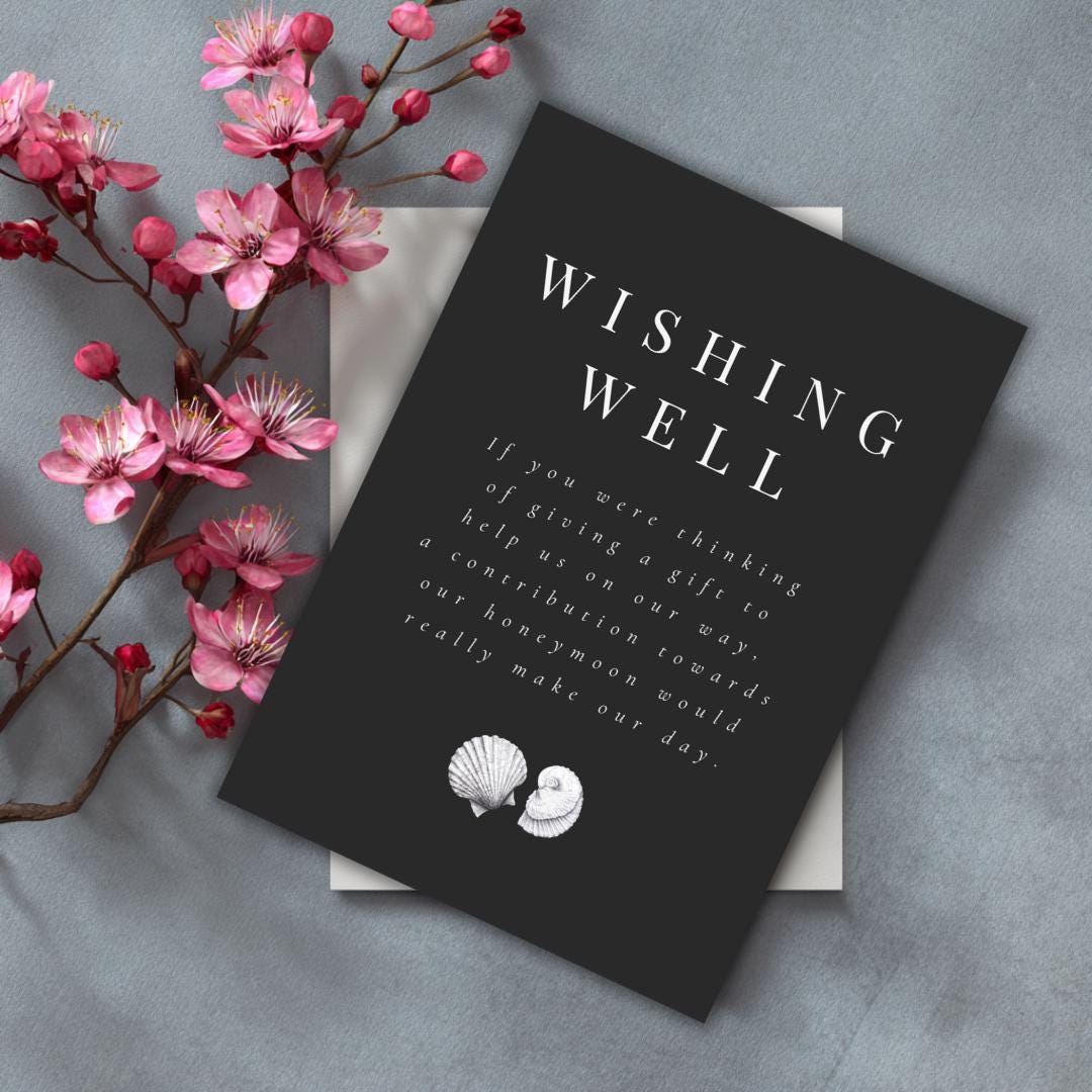 Simple Seashell Wishing Well Card Template | Editable Canva Wedding Insert | Minimal Coastal Design | Printable Beach Gift Poem Card