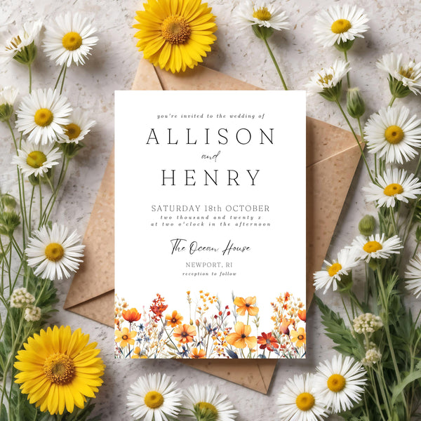 Rustic Boho Fall Wedding Invitation: Editable Floral Template (DIY Printable Download)