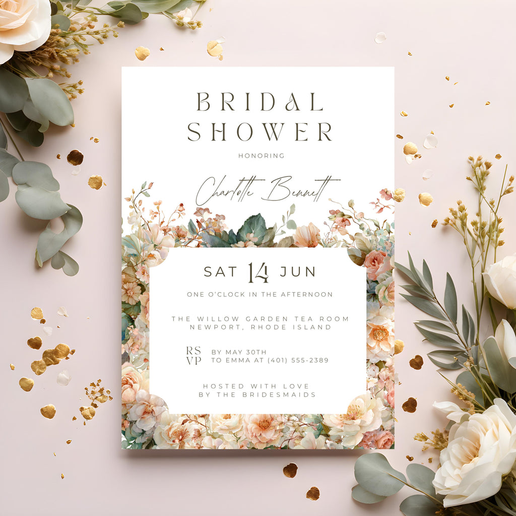 Floral Bridal Shower Invitation: Boho Garden Party (Canva Digital Download)