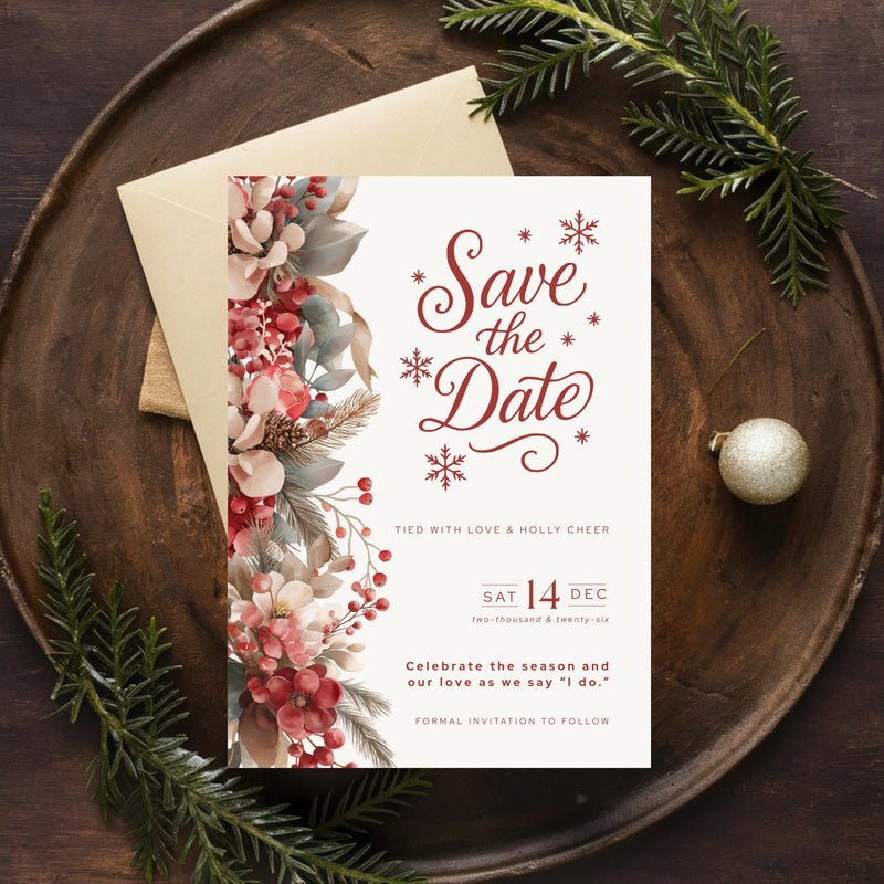 Holiday Save the Date Template | Save the Date Canva Template | Christmas Save The Date Card | Festive Wedding Stationery