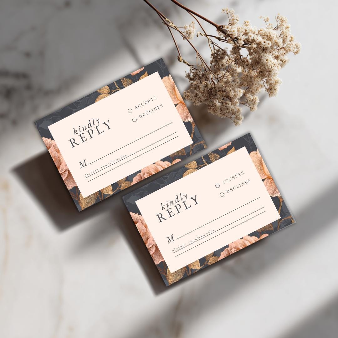 Rose Gold Floral Wedding RSVP Card | Editable Canva Template