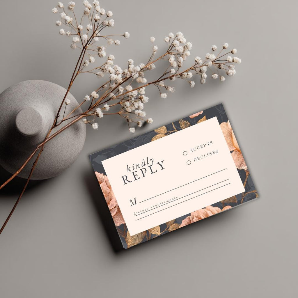 Rose Gold Floral Wedding RSVP Card | Editable Canva Template