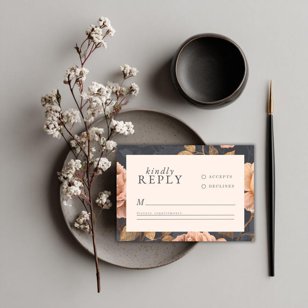 Rose Gold Floral Wedding RSVP Card | Editable Canva Template