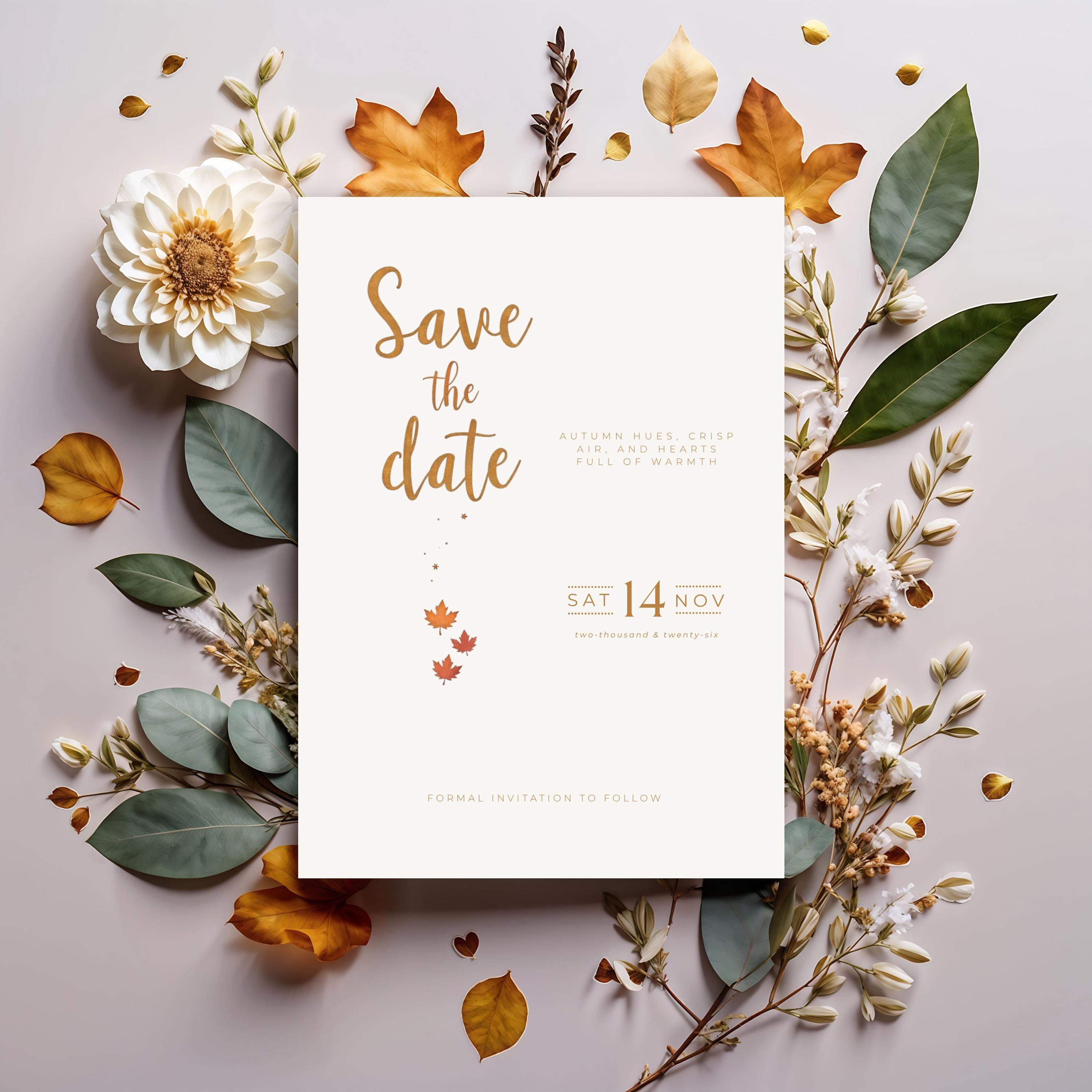 Autumn Wedding Save the Date Template | Terracotta, Minimalist (Editable)