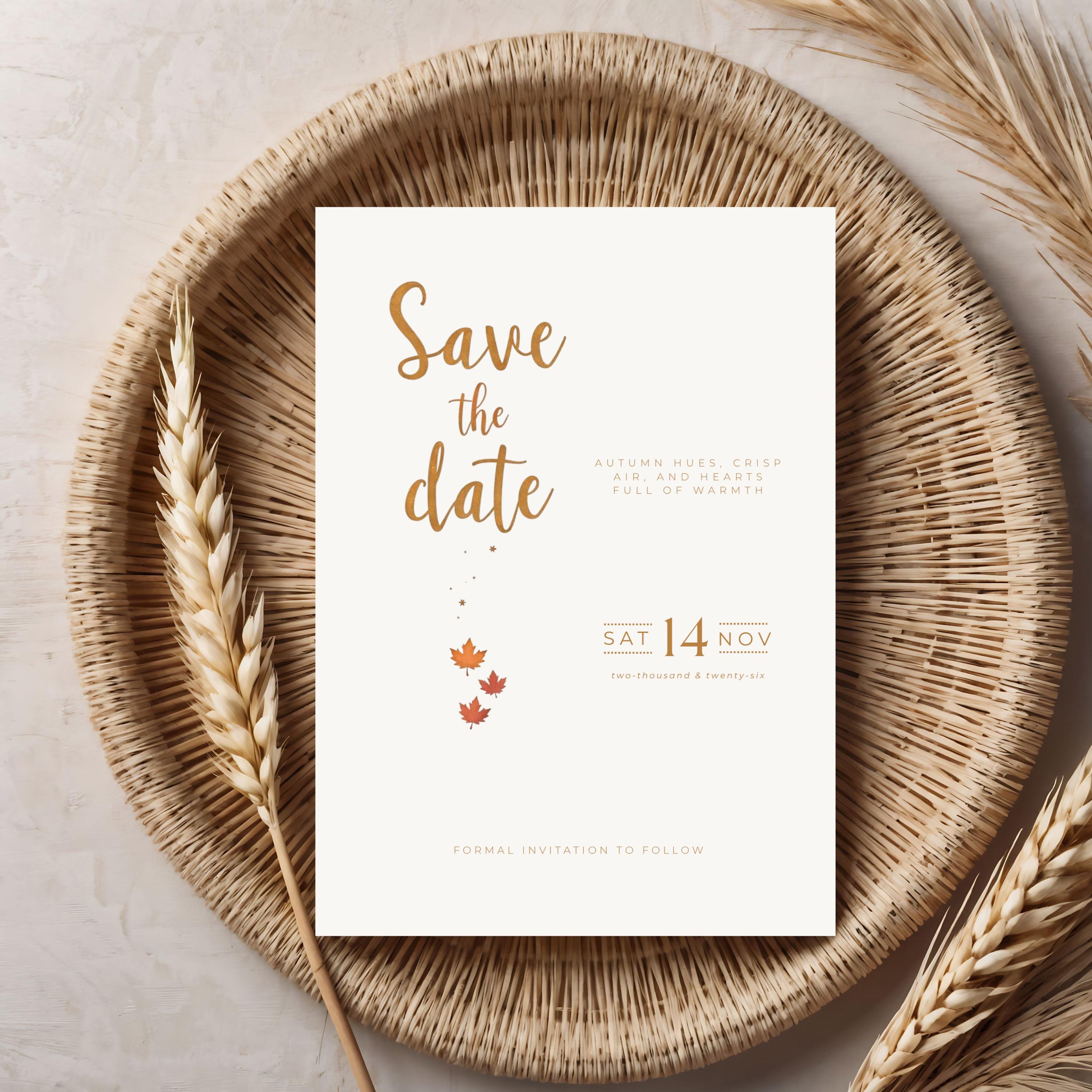 Autumn Wedding Save the Date Template | Terracotta, Minimalist (Editable)