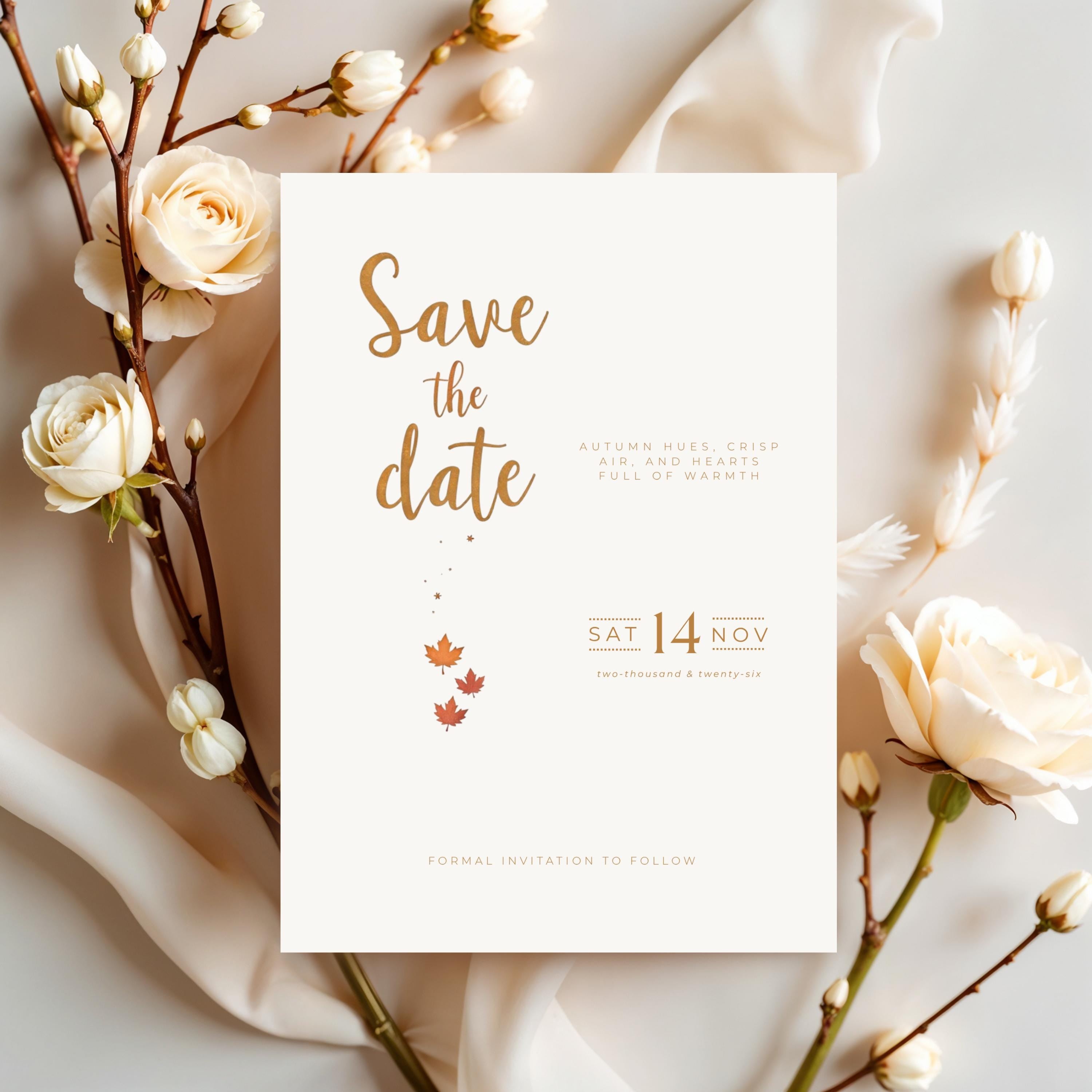 Autumn Wedding Save the Date Template | Terracotta, Minimalist (Editable)