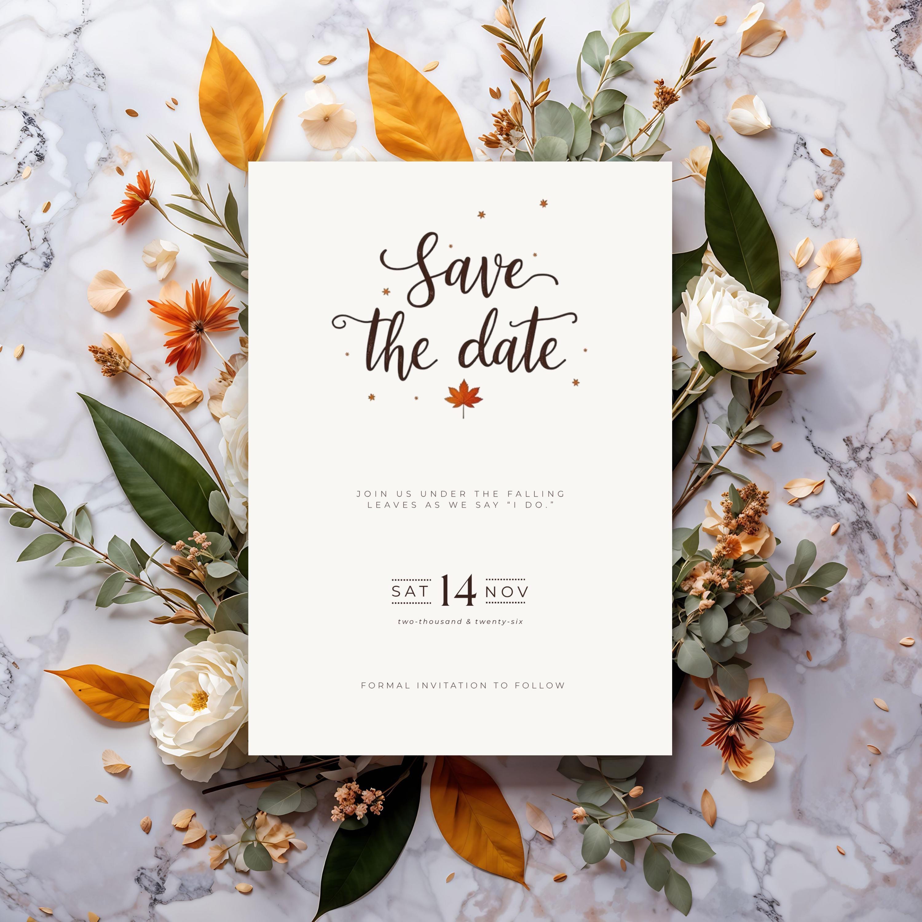 Minimalist Fall Save the Date | Terracotta Wedding Invitation (Editable Canva Template)