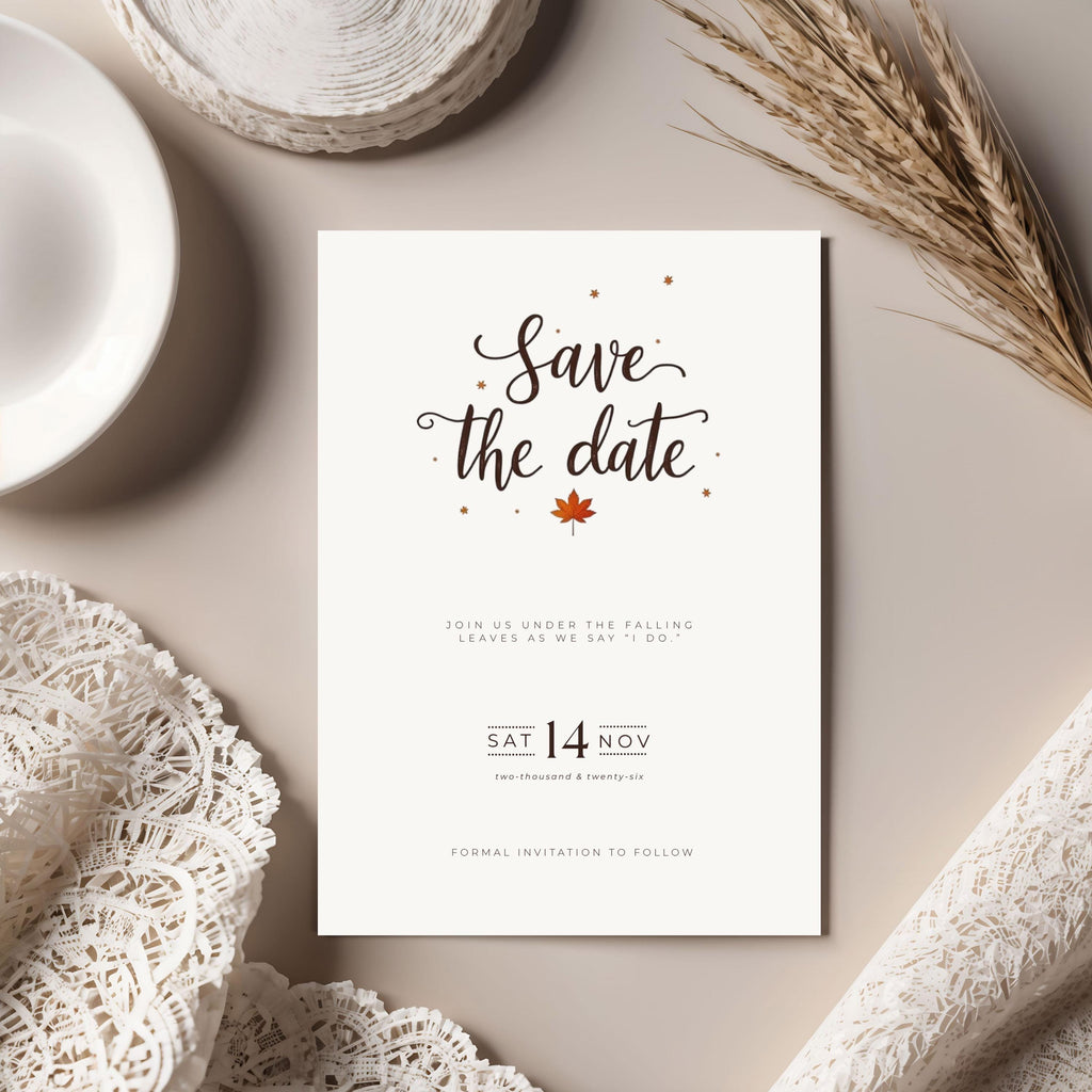Minimalist Fall Save the Date | Terracotta Wedding Invitation (Editable Canva Template)