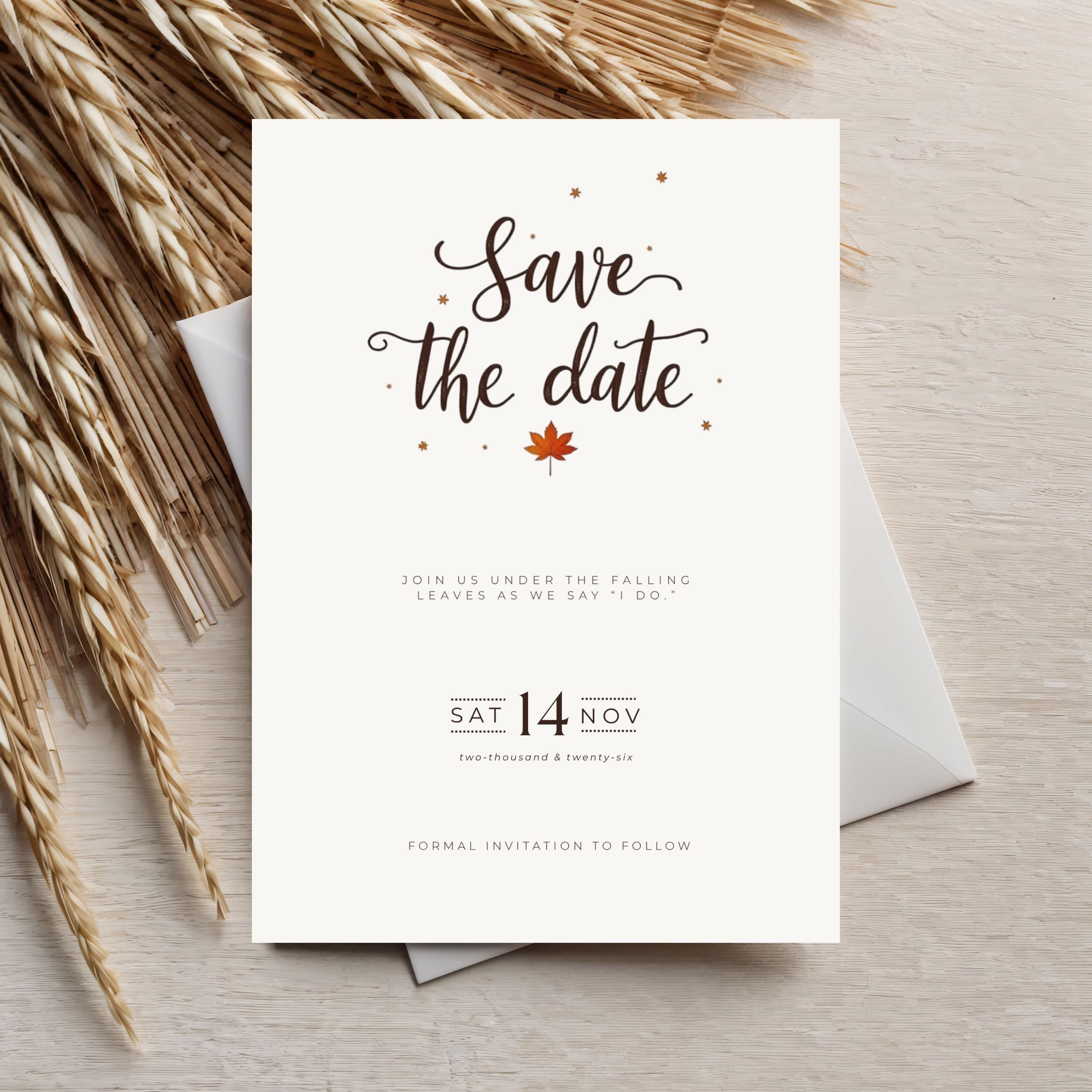 Minimalist Fall Save the Date | Terracotta Wedding Invitation (Editable Canva Template)
