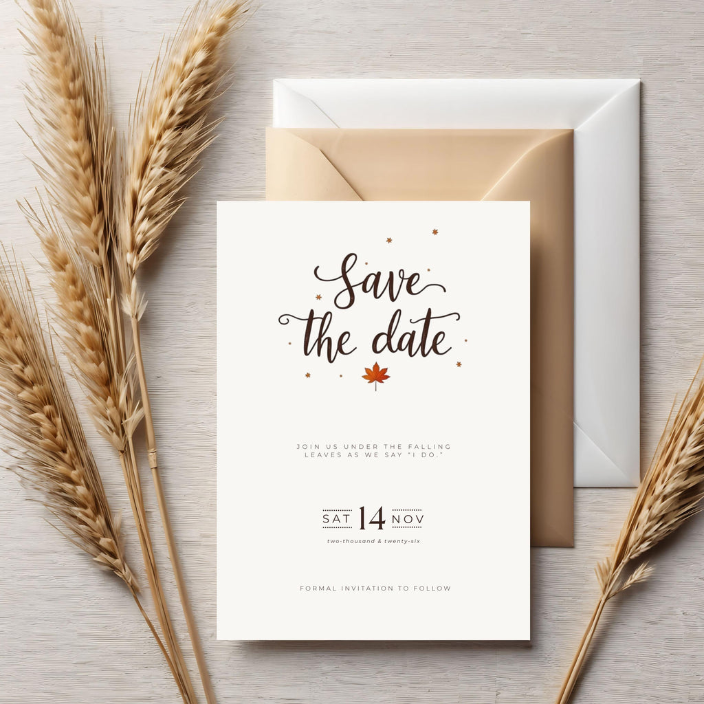 Minimalist Fall Save the Date | Terracotta Wedding Invitation (Editable Canva Template)
