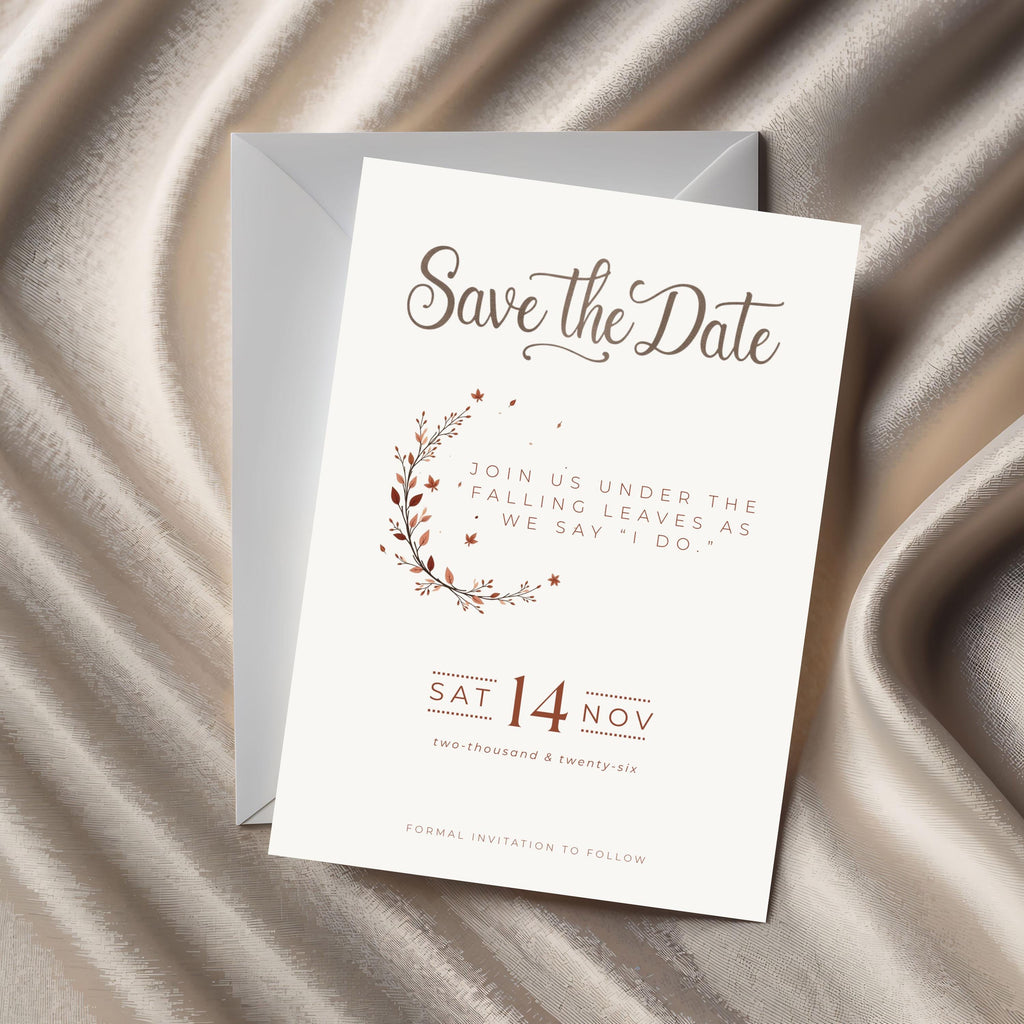 Autumn Save the Date Template | Terracotta Minimalist Wedding (Canva Editable)