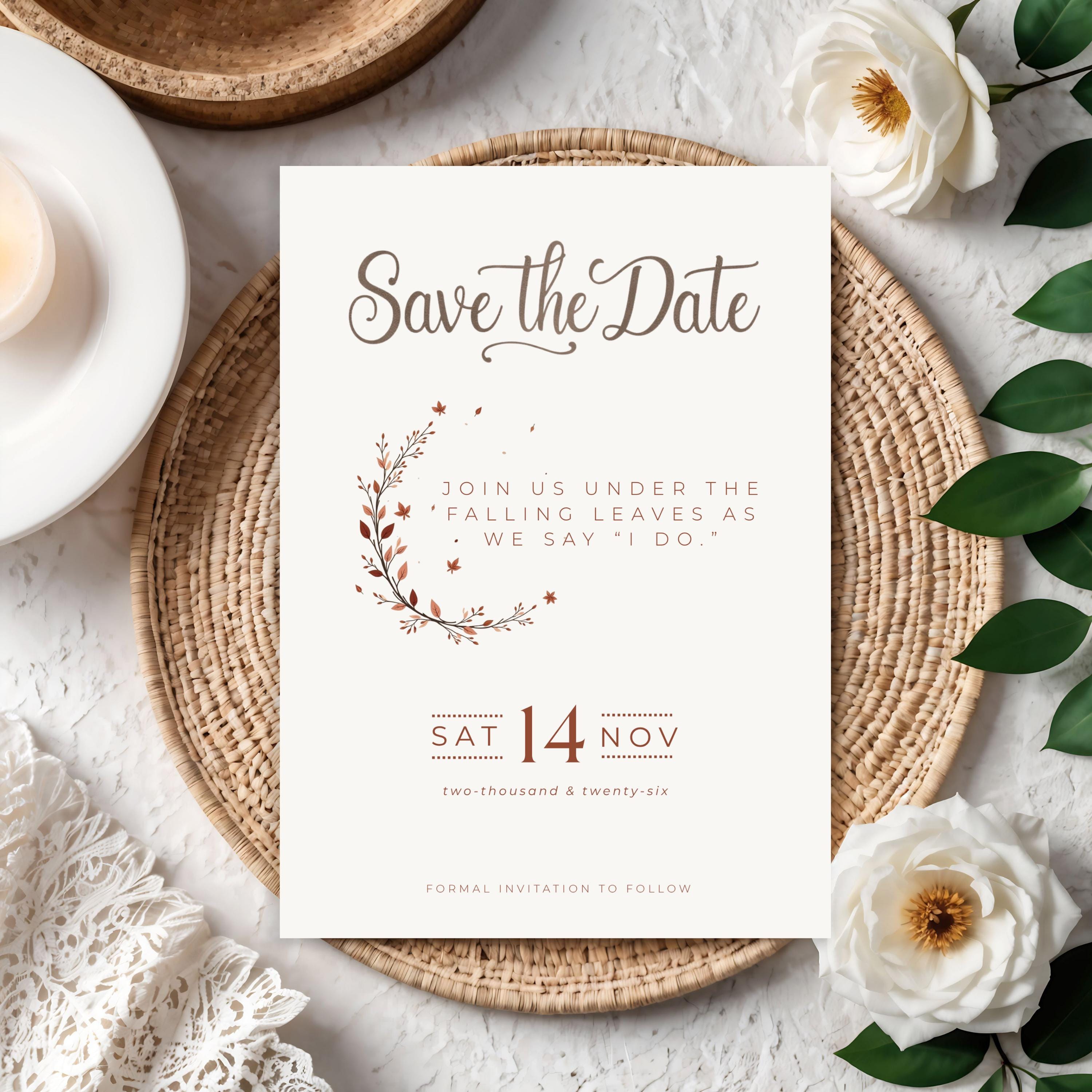 Autumn Save the Date Template | Terracotta Minimalist Wedding (Canva Editable)