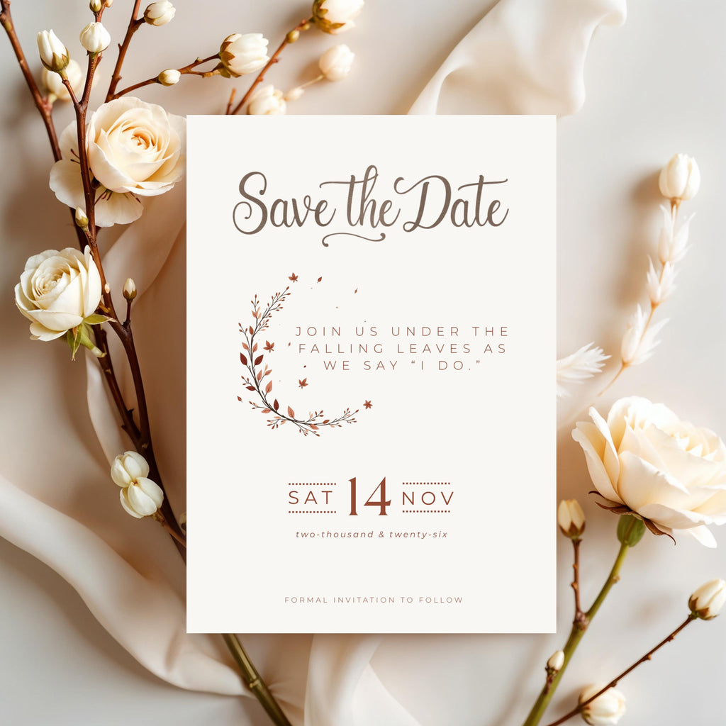 Autumn Save the Date Template | Terracotta Minimalist Wedding (Canva Editable)