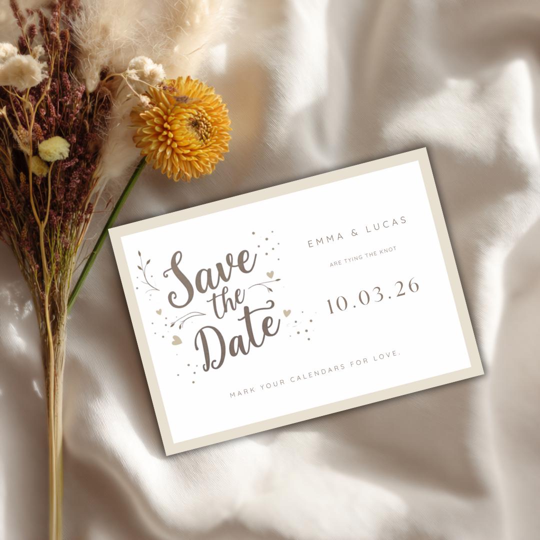 Editable Save the Date Template | Modern Neutral Wedding Announcement | Minimalist Canva Template | Printable Save the Date Card