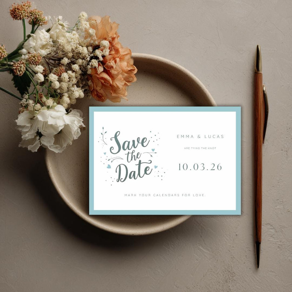 Editable Teal Save the Date Template | Minimalist Wedding Announcement | Modern Blue Canva Template | Printable Save the Date Card