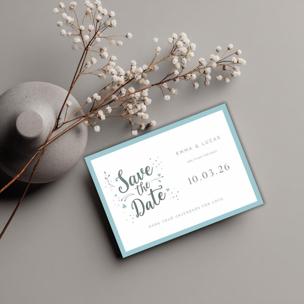 Editable Teal Save the Date Template | Minimalist Wedding Announcement | Modern Blue Canva Template | Printable Save the Date Card