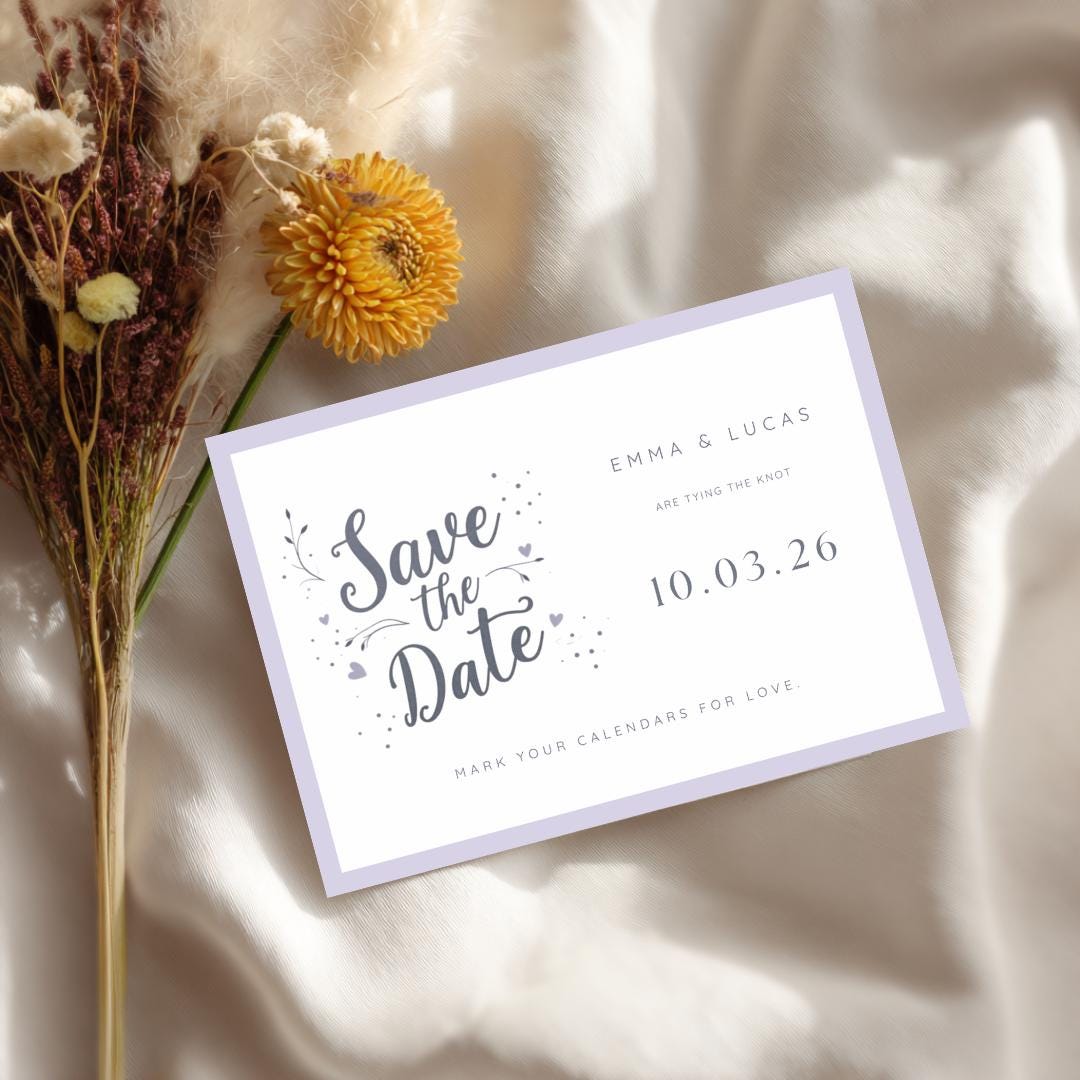 Editable Lavender Save the Date Template | Minimalist Wedding Announcement | Modern Pastel Canva Template | Printable Save the Date Card