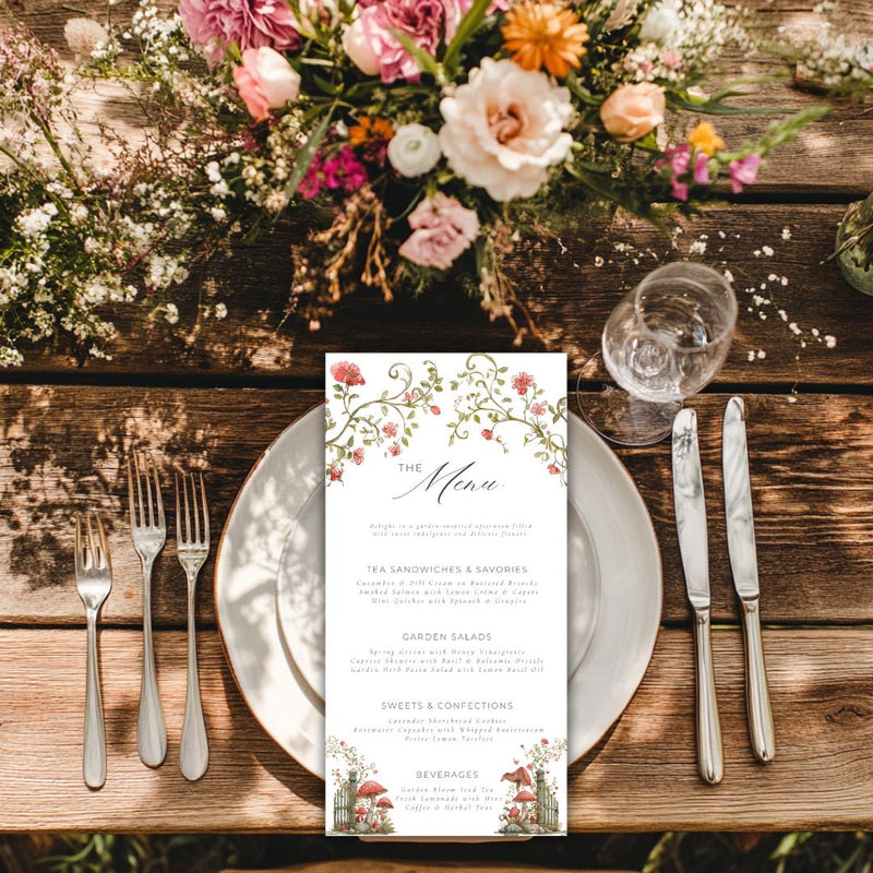 Floral Garden Bridal Shower Menu Template: Editable Canva Design