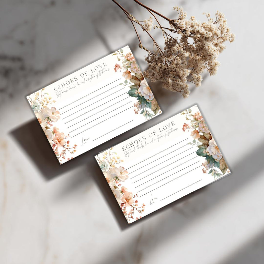 Bridal Shower Well Wishes Editable Canva Template, Light Peach Florals, Boho Garden Style, DIY Printable 6x4 Card, Elegant Wedding Design