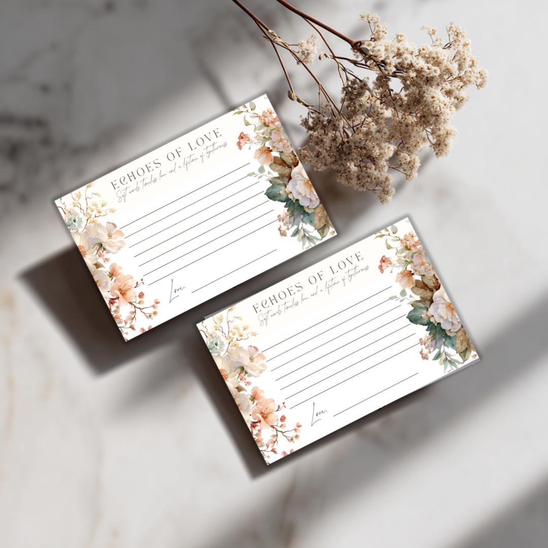 Bridal Shower Well Wishes Editable Canva Template, Light Peach Florals, Boho Garden Style, DIY Printable 6x4 Card, Elegant Wedding Design
